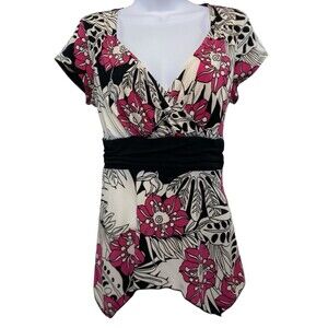 Vtg Cato Blouse Womens Medium Babydoll 90s Y2K V Neck Multicolor Floral Back Tie